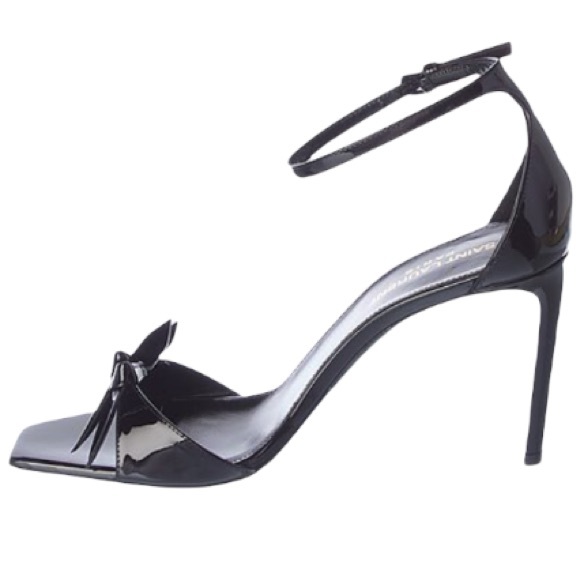 Saint Laurent Black Bea 90 Patent Leather Sandal with Double Knot Detail - Picture 3 of 7